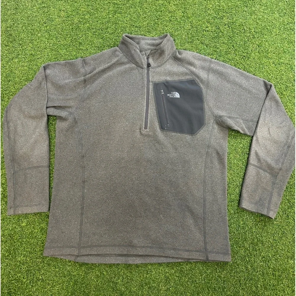 The North Face Mens Grey Quarter Zip Fleece Pullover Chest Pocket Medium